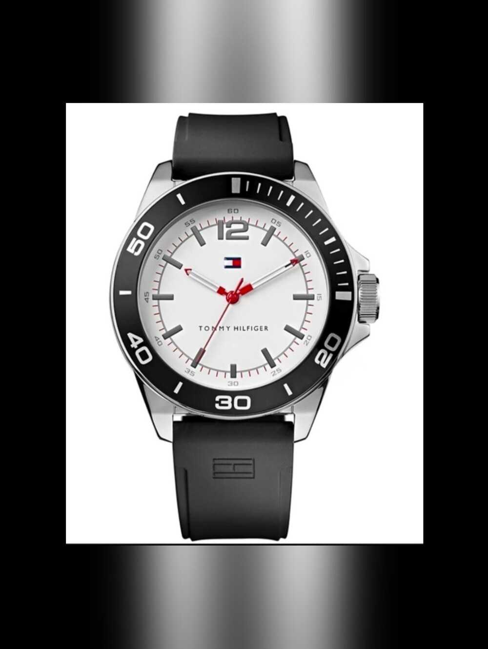 Tommy Hilfiger White Dial Watch with Black Bezel and Black Strap Brand New